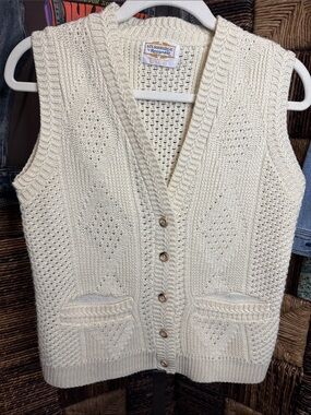 Vintage Cream Knit Button-Front Sweater Vest